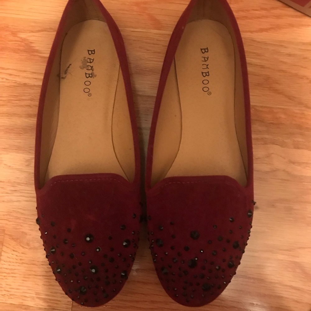 Red and black flats worn once